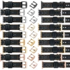 moVear Prestige R2 20mm Schwarz Lederarmband für Apple Watch 10 / 9 / 8 / 7 / 6 / 5 / 4 / SE (42/41/40mm) | Schwarz Nähte [Größen XS-XXL und Schnalle zur Auswahl]