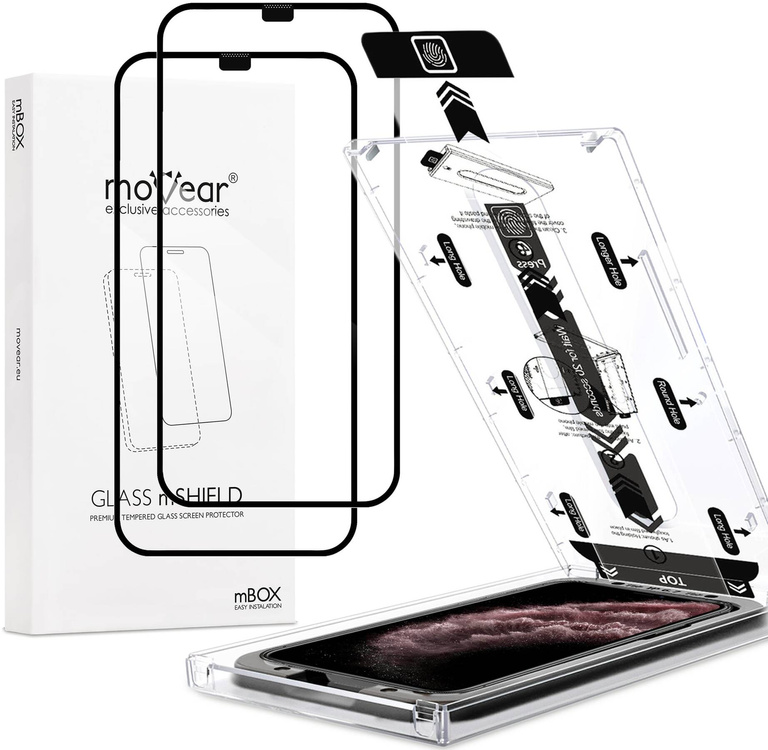 2 Stk. | moVear mBOX GLASS mSHIELD 2.5D MAX für Apple iPhone 11 Pro Max / Xs Max (6.5") (einfache Installation)