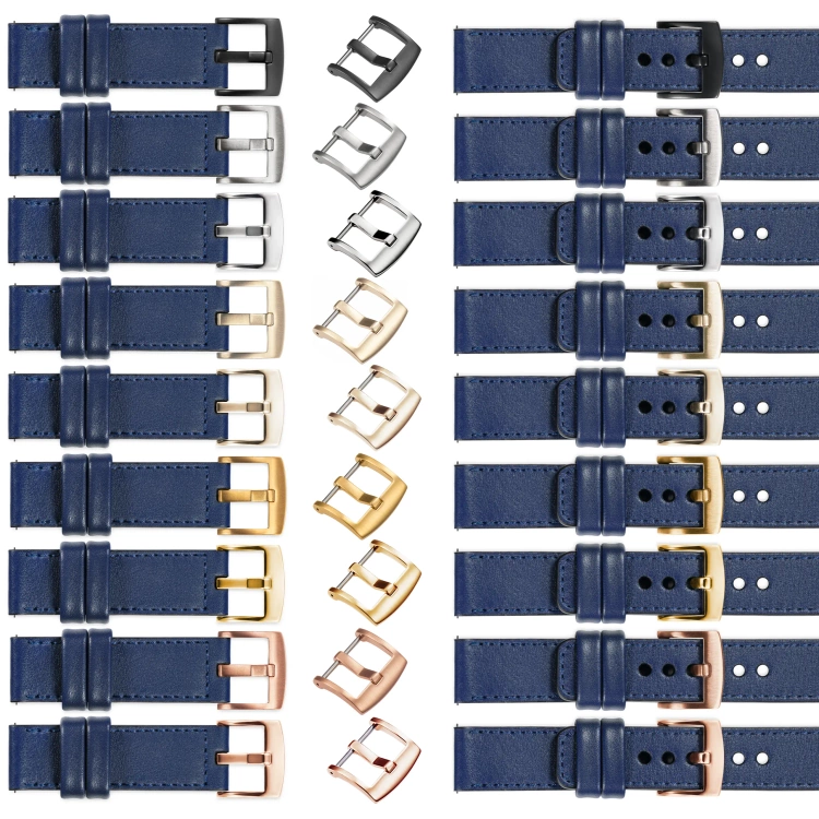 moVear Prestige C1 19mm Uhrenarmband aus Leder | Navy blau, Navy blau Nähte [Größen XS-XXL und Schnalle zur Auswahl]