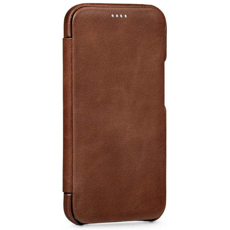 moVear flipSide S Ledertasche für Apple iPhone 12 Mini (5.4") | Glatte Leder, Handy Hülle book type (Dunkelbraun)