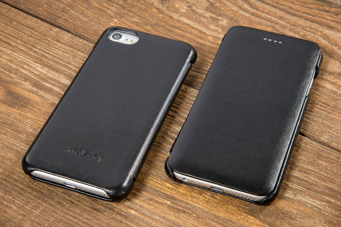 moVear flipSide S Ledertasche für Apple iPhone SE (2022 / 2020) / 8 / 7 (4.7") | Glatte Leder, Handy Hülle book type (Schwarz)