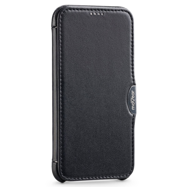 moVear flipSide C Leder Handyhülle für Apple iPhone Xs / X (5.8") | Glattleder (Schwarz)