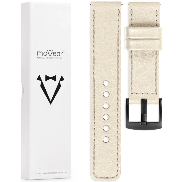 moVear Prestige C1 22mm Nude Lederarmband für Garmin Vivoactive 4, Venu 3/2 | Nude Nähte [Größen XS-XXL und Schnalle zur Auswahl]