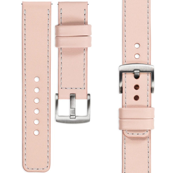 moVear Prestige C1 18mm Fleisch rosa Lederarmband für Garmin Vivoactive 4S, Venu 3S/2S, Vívomove 3S | Fleisch rosa Nähte [Größen XS-XXL und Schnalle zur Auswahl]