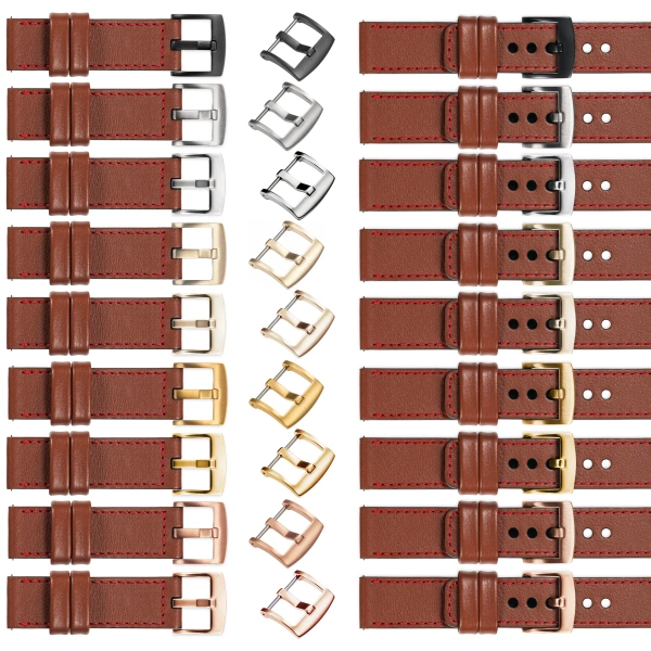 moVear Prestige C1 24mm leather watch strap | Brown, Brown stitching [sizes XS-XXL and buckle to choose from]