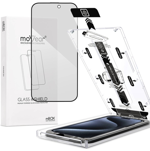 moVear mBOX GLASS mSHIELD 2.5D MAX privacy for Apple iPhone 15 Pro Max (6.7") (Anti spy, with Applicator)