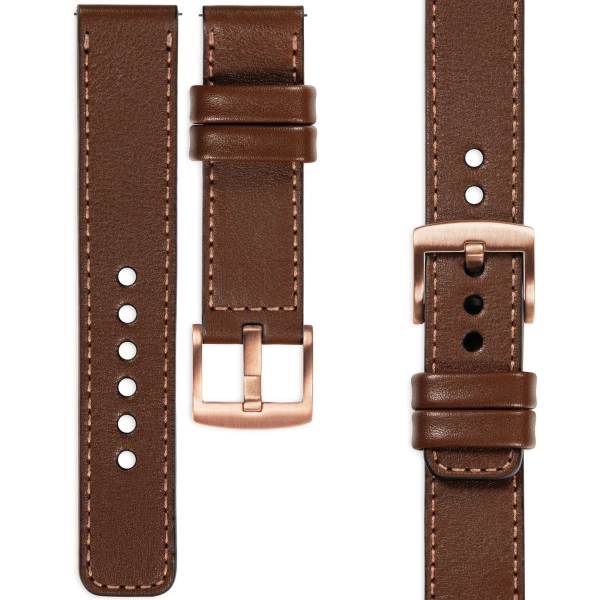 moVear Prestige C1 18mm Dark brown Leather strap for Garmin Vivoactive 4S, Venu 3S/2S, Vívomove 3S | Dark brown stitching [sizes XS-XXL and buckle to choose from]