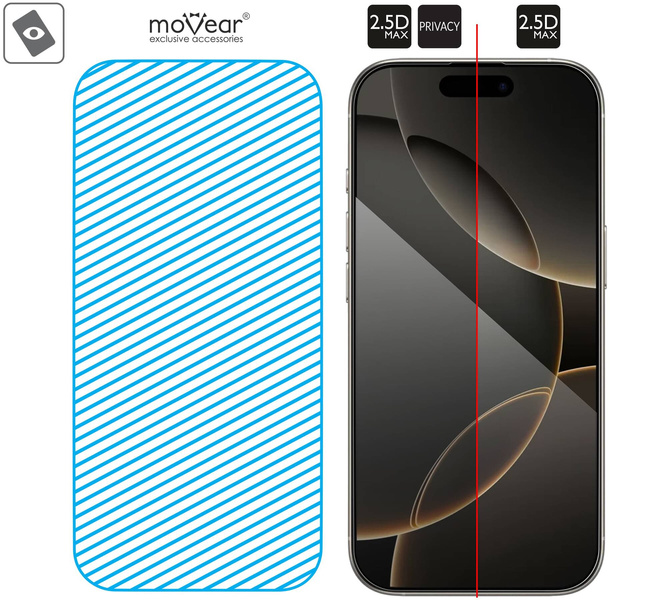 2 Stk. | moVear mBOX GLASS mSHIELD 2.5D MAX privacy für Apple iPhone 16 Pro (6.3") (Anti-Spionage, mit Applikator)