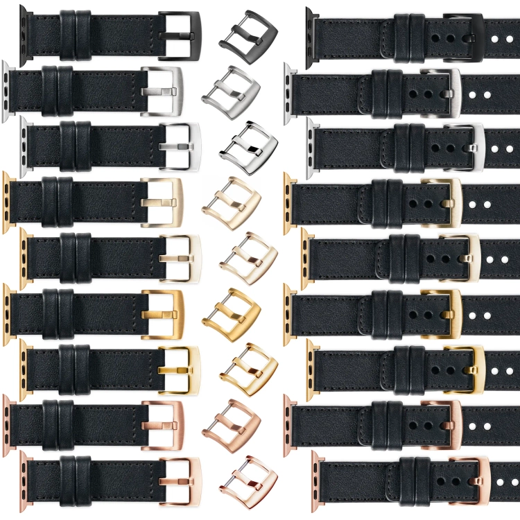 moVear Prestige C1 20mm Black Leather strap for Apple Watch 10 / 9 / 8 / 7 / 6 / 5 / 4 / SE (46/45/44mm) & Ultra (49mm) | Black stitching [sizes XS-XXL and buckle to choose from]