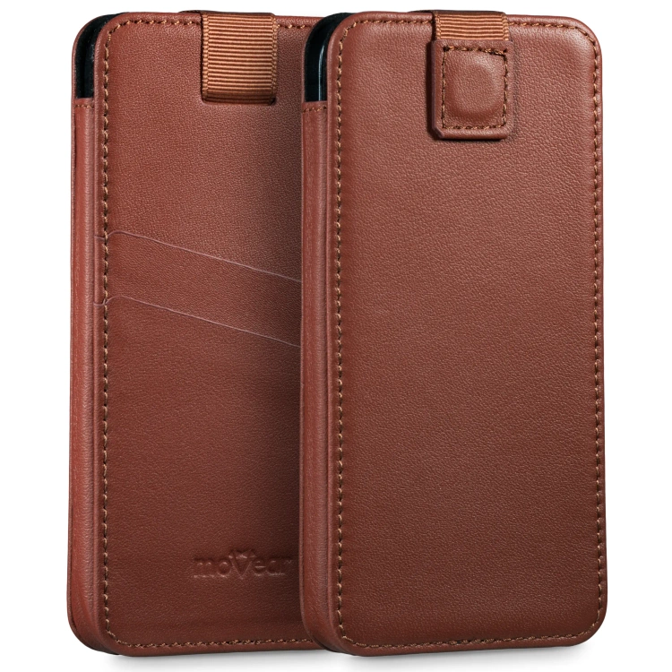 moVear pocketCase C+ Slide in leather Bag Pouch for Apple iPhone Air / 16/15/14 Plus, 13/12/11 Pro MAX, Xs MAX / 11 / XR / 8/7/6 Plus | Nappa leather (Brown)