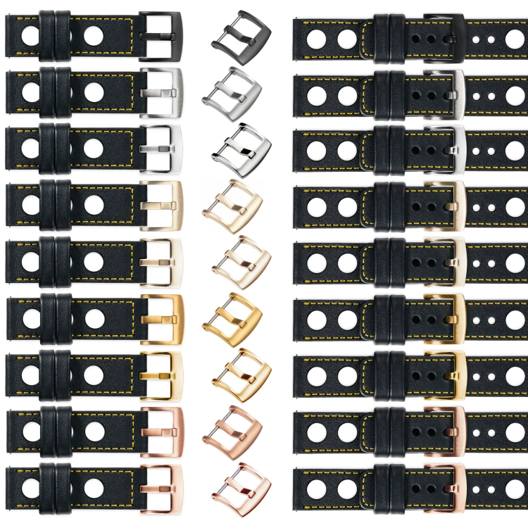 moVear Prestige R1 24mm leather watch strap | Black, Black stitching [sizes XS-XXL and buckle to choose from]