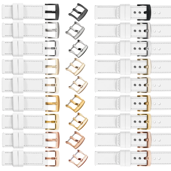 moVear Prestige C1 24mm leather watch strap | White, White stitching [sizes XS-XXL and buckle to choose from]