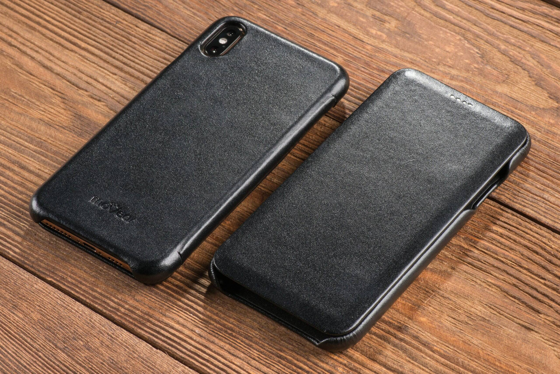moVear flipSide S Leather slim case for Apple iPhone Xs MAX (6.5") | Smooth leather (Black)