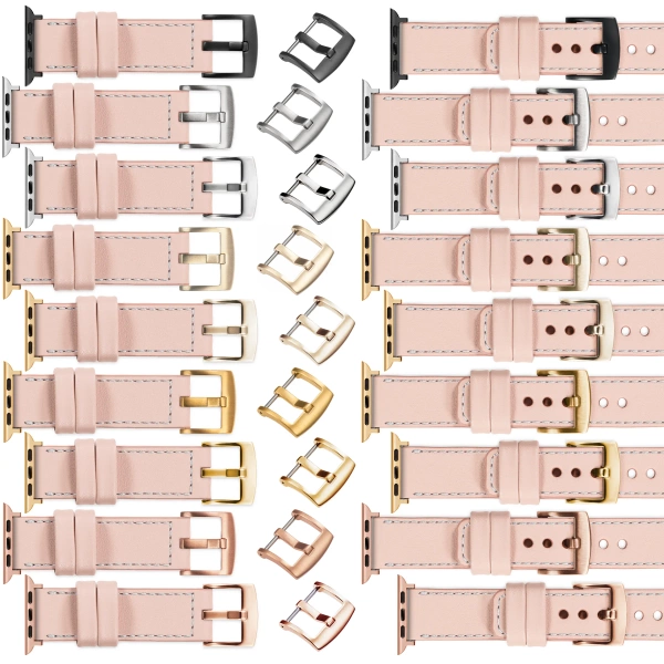 moVear Prestige C1 24mm Flesh pink Leather strap for Apple Watch 10 / 9 / 8 / 7 / 6 / 5 / 4 / SE (46/45/44mm) & Ultra (49mm) | Flesh pink stitching [sizes XS-XXL and buckle to choose from]