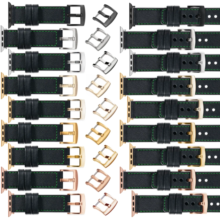 moVear Prestige C1 24mm Schwarz Lederarmband für Apple Watch 10 / 9 / 8 / 7 / 6 / 5 / 4 / SE (46/45/44mm) & Ultra (49mm) | Schwarz Nähte [Größen XS-XXL und Schnalle zur Auswahl]