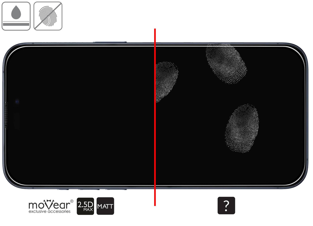 moVear mBOX GLASS mSHIELD 2.5D MAX MATT für Apple iPhone 15 Pro Max (6.7") (Handyhülle freundlich, Antireflex, mit Applikator)