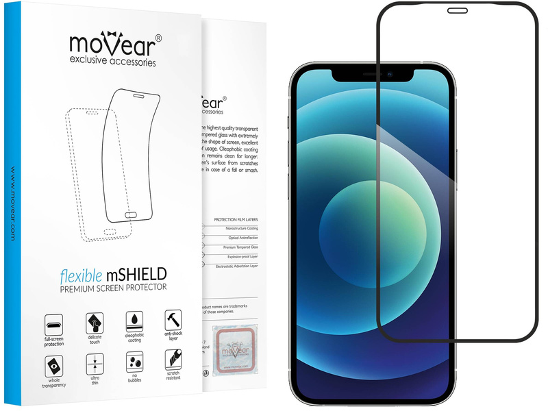 moVear flexible mSHIELD 2D for Apple iPhone 12 Pro / 12 (6.1"). Armored hybrid glass.