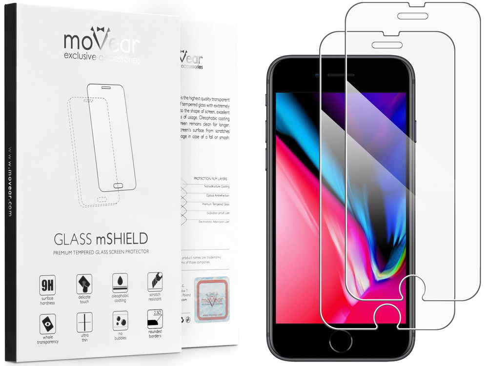 2 Stk. | moVear GLASS mSHIELD 2.5D für Apple iPhone 8 Plus / 7 Plus (5.5") (Handyhülle freundlich)