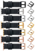 moVear Prestige CW1 20mm Breites Lederarmband mit Polster für Apple Watch 10 / 9 / 8 / 7 / 6 / 5 / 4 / SE (42/41/40mm) | Schwarz, Schwarz Nähte [Größen XS-XXL und Schnalle zur Auswahl]