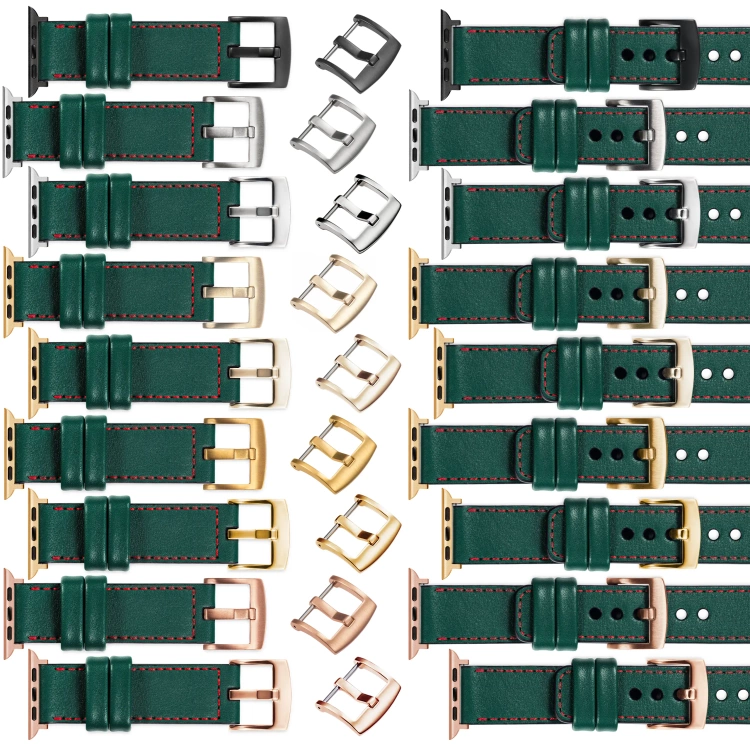 moVear Prestige C1 22mm Flaschengrün Lederarmband für Apple Watch 10 / 9 / 8 / 7 / 6 / 5 / 4 / SE (42/41/40mm) | Flaschengrün Nähte [Größen XS-XXL und Schnalle zur Auswahl]