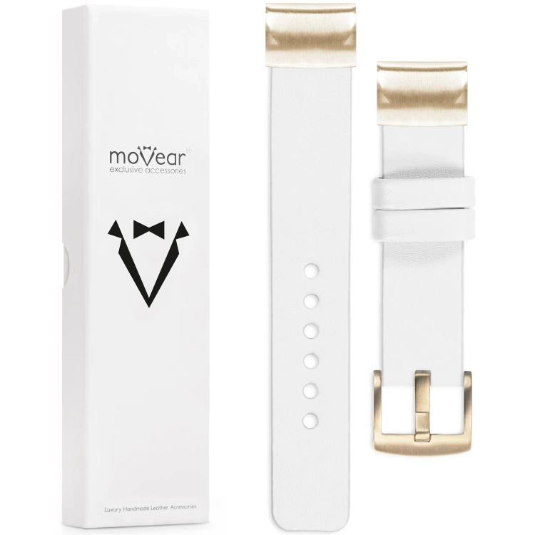 moVear Prestige S1 Leather strap for Garmin QuickFit 20mm (Fenix / Instinct - 43/42/40mm) White [sizes XS-XXL and buckle to choose from]