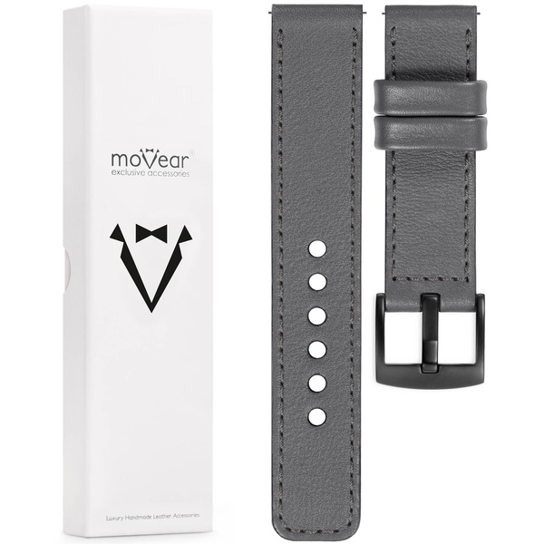 moVear uStrap C1 20mm (M/L) Lederarmband für Samsung Galaxy Watch 4 / 3 (41mm) / Active 2/1 | Schwarz