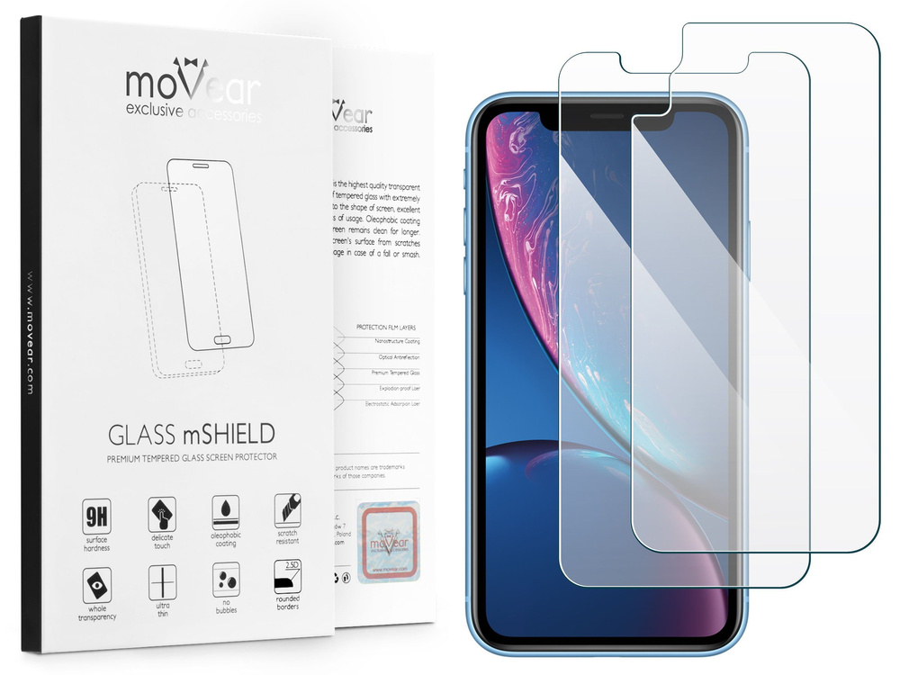 moVear GLASS mSHIELD 2.5D kompatibel mit iPhone Xr | Panzerglas Schutzfolie, Gehärtetes Glas (Vorne + Hinten)