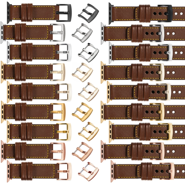 moVear Prestige C1 22mm Dunkelbraun Lederarmband für Apple Watch 10 / 9 / 8 / 7 / 6 / 5 / 4 / SE (42/41/40mm) | Dunkelbraun Nähte [Größen XS-XXL und Schnalle zur Auswahl]