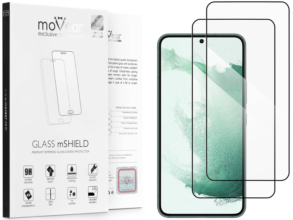 2 Stk. | moVear GLASS mSHIELD 2.5D MAX für Samsung Galaxy S22+ (Plus) (6.6") (Handyhülle freundlich)