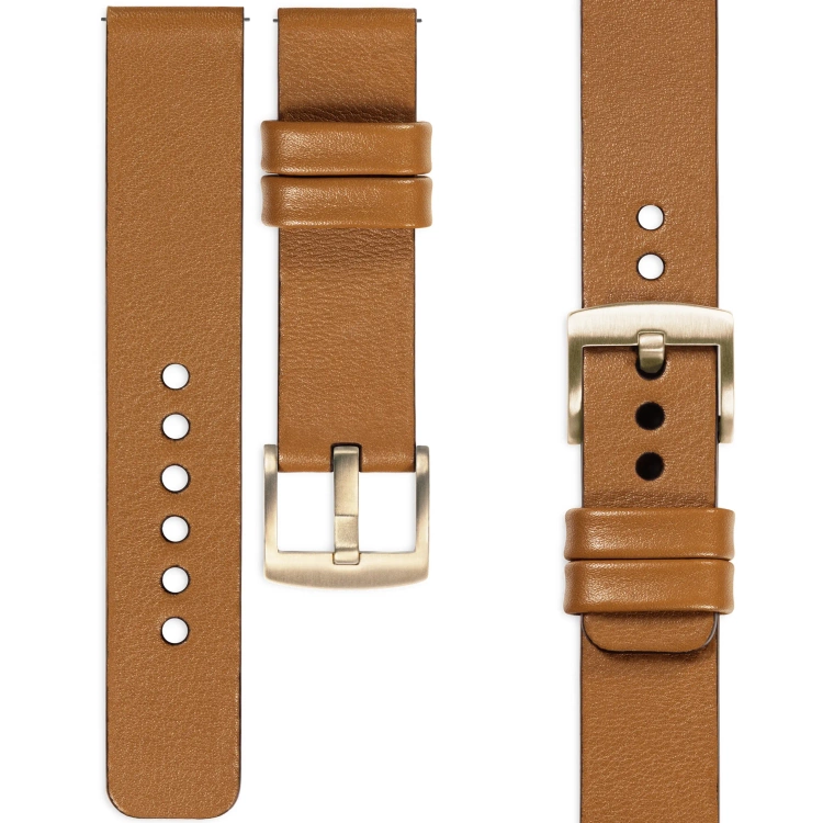 moVear Prestige S1 18mm Lederarmband für Garmin Vivoactive 4S, Venu 3S/2S, Vívomove 3S Hellbraun [Schließe nach Wahl]