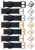moVear Prestige CW1 22mm Breites Lederarmband mit Polster für Apple Watch 10 / 9 / 8 / 7 / 6 / 5 / 4 / SE (46/45/44mm) & Ultra (49mm) | Schwarz, Schwarz Nähte [Größen XS-XXL und Schnalle zur Auswahl]