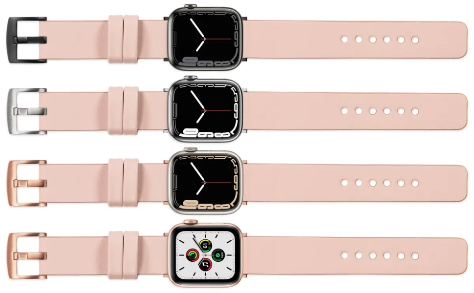 moVear Prestige S1 20mm Lederarmband für Apple Watch 10 / 9 / 8 / 7 / 6 / 5 / 4 / SE (42/41/40mm) Fleisch rosa [Adapter und Schnalle zur Auswahl]