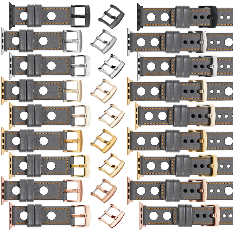 moVear Prestige R1 22mm Grau Lederarmband für Apple Watch 10 / 9 / 8 / 7 / 6 / 5 / 4 / SE (42/41/40mm) | Grau Nähte [Größen XS-XXL und Schnalle zur Auswahl]