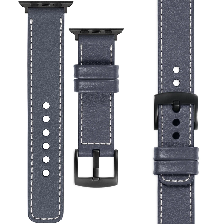 moVear Prestige C1 22mm Stahlgrau Lederarmband für Apple Watch 10 / 9 / 8 / 7 / 6 / 5 / 4 / SE (42/41/40mm) | Stahlgrau Nähte [Größen XS-XXL und Schnalle zur Auswahl]