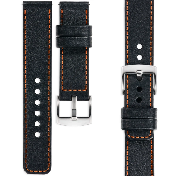 moVear Prestige C1 20mm leather watch strap | Black, Black stitching [sizes XS-XXL and buckle to choose from]