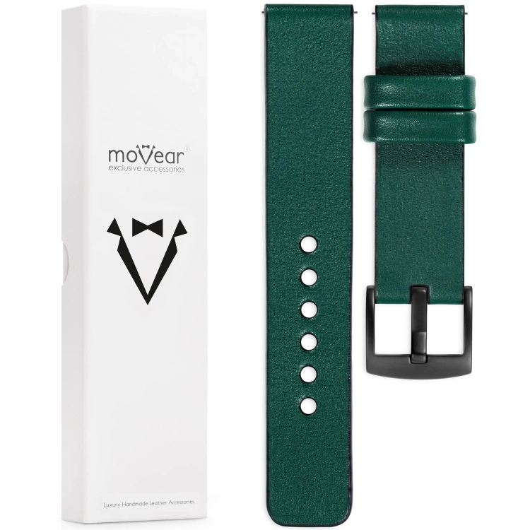 moVear Prestige S1 22mm Leather strap for Huawei Watch 5 4 3 2 1 - GT / Pro / Ultimate (48/46mm) Bottle green [sizes XS-XXL and buckle to choose from]