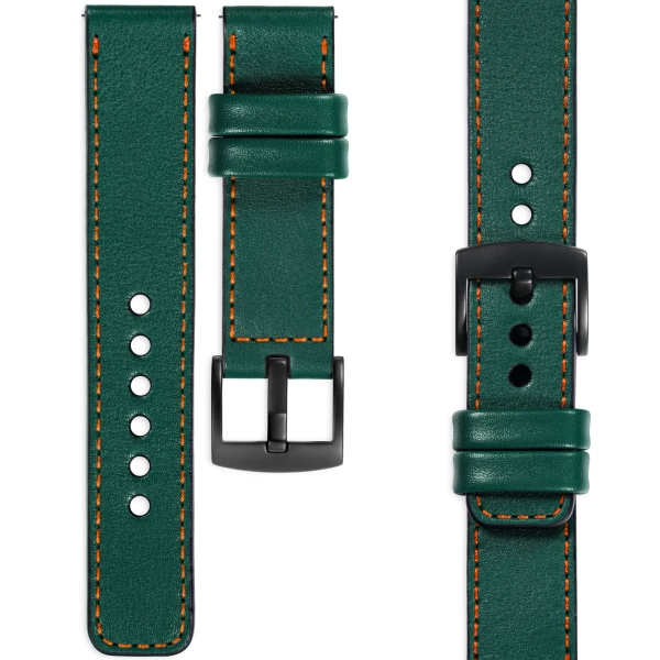 moVear Prestige C1 20mm Uhrenarmband aus Leder | Flaschengrün, Flaschengrün Nähte [Größen XS-XXL und Schnalle zur Auswahl]