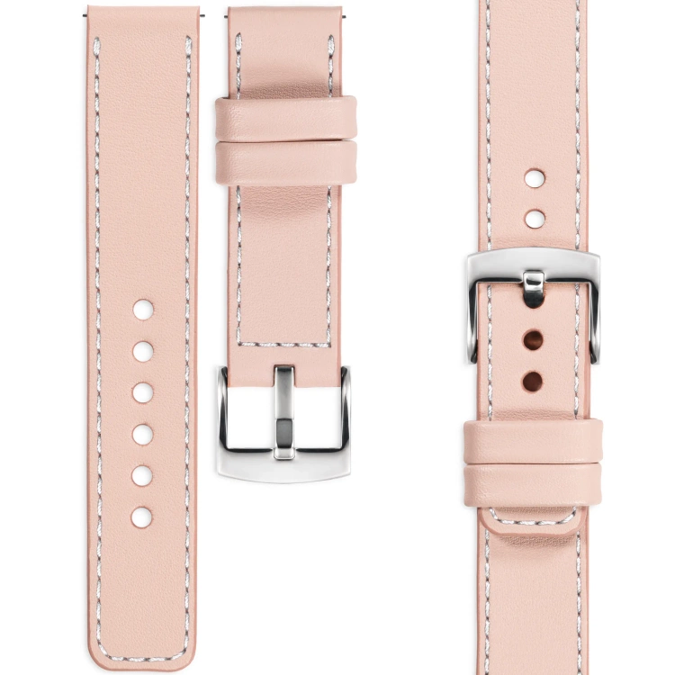moVear Prestige C1 26mm Uhrenarmband aus Leder | Fleisch rosa, Fleisch rosa Nähte [Größen XS-XXL und Schnalle zur Auswahl]