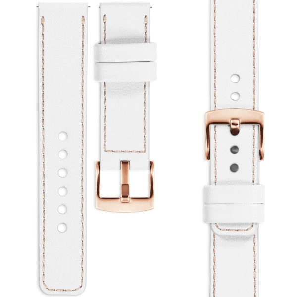 moVear Prestige C1 18mm White Leather strap for Huawei Watch GT 5 4 / Pro (42/41mm) | White stitching [sizes XS-XXL and buckle to choose from]
