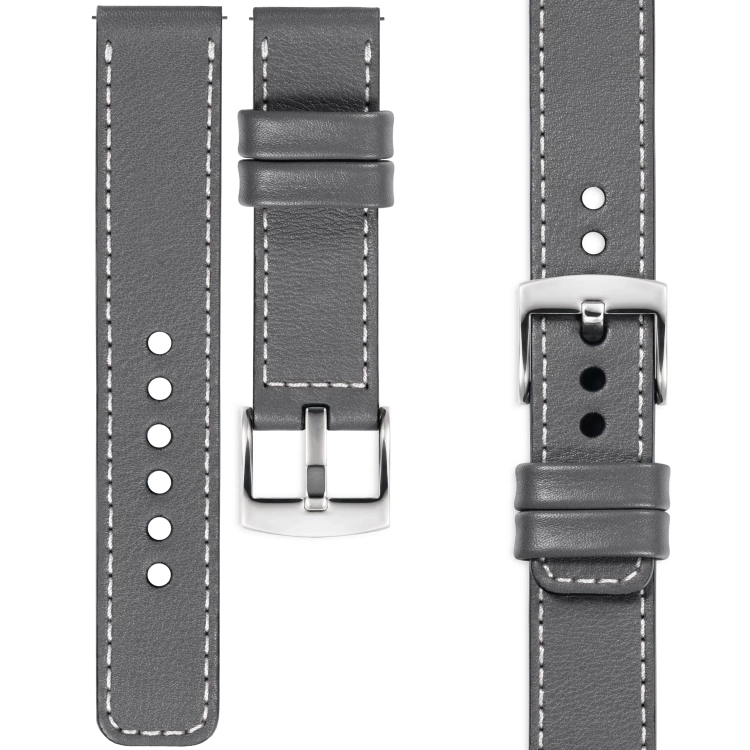 moVear Prestige C1 19mm Uhrenarmband aus Leder | Grau, Grau Nähte [Größen XS-XXL und Schnalle zur Auswahl]