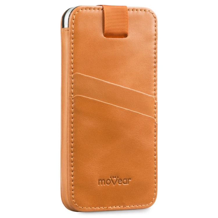 moVear pocketCase C+ Einschubtasche aus Leder für Apple iPhone 16/15/14/13, 12/11 Pro, Xs/X | Vintage Leder (Hellbraun)