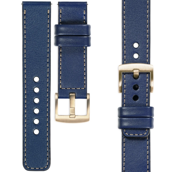 moVear Prestige C1 18mm Navy blau Lederarmband für Huawei Watch GT 5 4 / Pro (42/41mm) | Navy blau Nähte [Größen XS-XXL und Schnalle zur Auswahl]