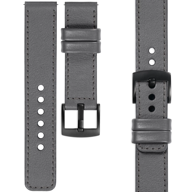 moVear Prestige C1 22mm Grau Lederarmband für Garmin Vivoactive 4, Venu 3/2 | Grau Nähte [Größen XS-XXL und Schnalle zur Auswahl]