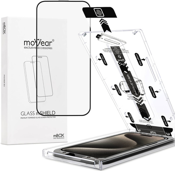 moVear mBOX GLASS mSHIELD 2.5D MAX MATT for Apple iPhone 15 Pro (6.1") (case friendly, Anti-reflective, with Applicator)