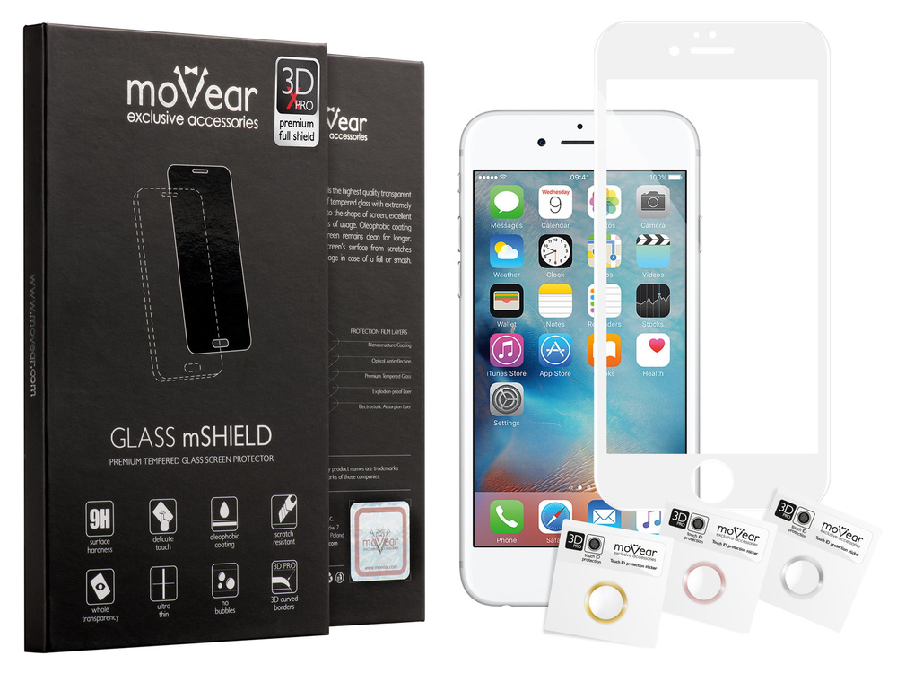moVear GLASS mSHIELD 3D X-PRO for Apple iPhone 6 / 6s | Tempered Glass screen protector full coverage, 9H
