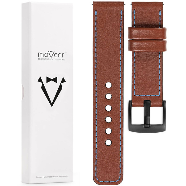 moVear Prestige C1 22mm Uhrenarmband aus Leder | Braun, Braun Nähte [Größen XS-XXL und Schnalle zur Auswahl]