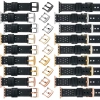 moVear Prestige R2 24mm Schwarz Lederarmband für Apple Watch 10 / 9 / 8 / 7 / 6 / 5 / 4 / SE (46/45/44mm) & Ultra (49mm) | Schwarz Nähte [Größen XS-XXL und Schnalle zur Auswahl]