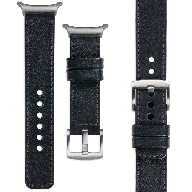 moVear Prestige C1 24mm Schwarz Lederarmband für Samsung Galaxy Watch Ultra | Schwarz Nähte [Größen XS-XXL und Schnalle zur Auswahl]