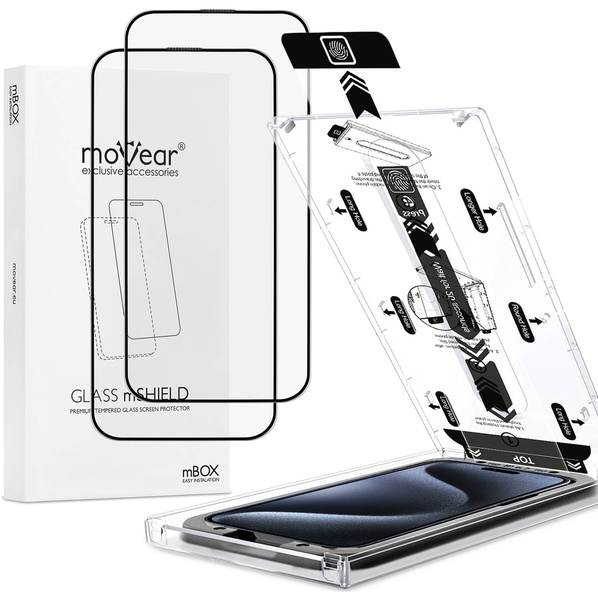 2 pcs. | moVear mBOX GLASS mSHIELD 2.5D MAX MATT for Apple iPhone 15 Pro Max (6.7") (case friendly, Anti-reflective, with Applicator)