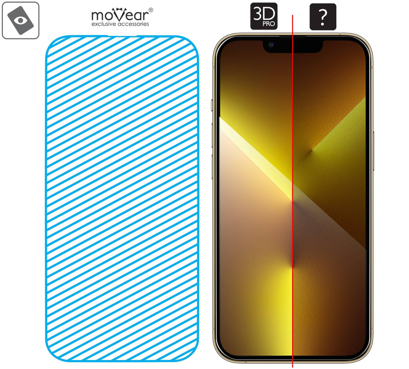 moVear mBOX GLASS mSHIELD 3D PRO für Apple iPhone 16e / 14 / 13 / 13 Pro (6.1") (einfache Installation)